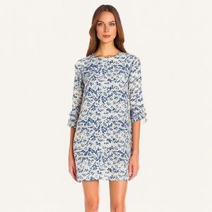 BCBGeneration Blue Lagoon Combo Floral Bohemian Mini Summer Shift Dress - Small